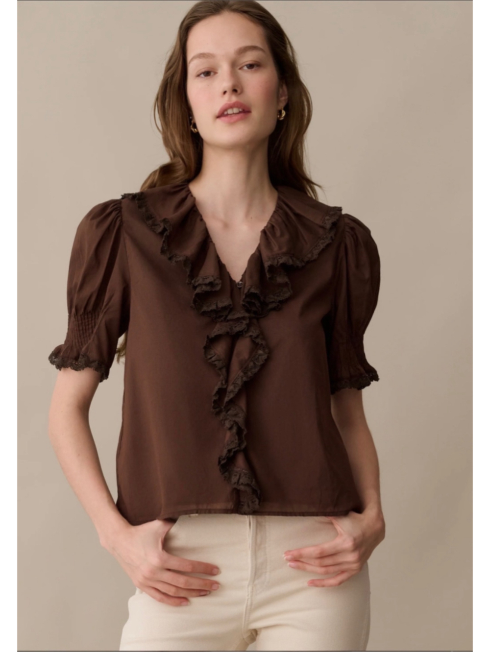 Women's Sorella Brown Ruffle Blouse Size XS